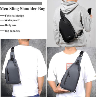 Crossbody Sling Bag, VUCATIN Body Chest Shoulder Bag for Men Women Casual Shoulder Backpack Bag, Waterproof Leather Chest Casual Daypack with Usb Charging Port for Travel Hiking