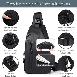 Crossbody Sling Bag, VUCATIN Body Chest Shoulder Bag for Men Women Casual Shoulder Backpack Bag, Waterproof Leather Chest Casual Daypack with Usb Charging Port for Travel Hiking