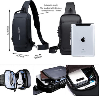 Crossbody Sling Bag, VUCATIN Body Chest Shoulder Bag for Men Women Casual Shoulder Backpack Bag, Waterproof Leather Chest Casual Daypack with Usb Charging Port for Travel Hiking