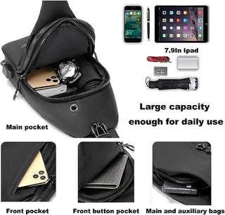 Crossbody Sling Bag, VUCATIN Body Chest Shoulder Bag for Men Women Casual Shoulder Backpack Bag, Waterproof Leather Chest Casual Daypack with Usb Charging Port for Travel Hiking