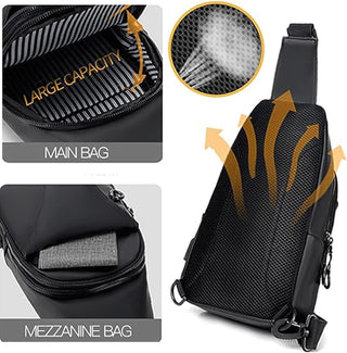 Crossbody Sling Bag, VUCATIN Body Chest Shoulder Bag for Men Women Casual Shoulder Backpack Bag, Waterproof Leather Chest Casual Daypack with Usb Charging Port for Travel Hiking